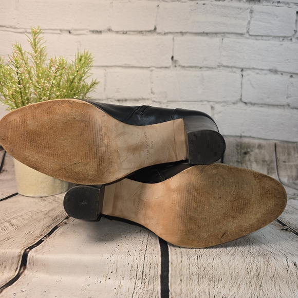 ANN TAYLOR BLACK LEATHER ANKLE BOOTS STACKED BLOCK HEEL WOMENS 9.5 EUC - Picture 8 of 11